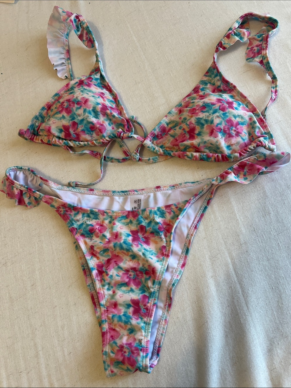 Pink & Blue Floral Ruffle Bikini